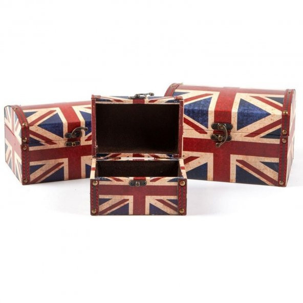 Dekoratif Ahşap Üçlü Takı Kutusu İngiltere Bayrağı Temalı - 4
