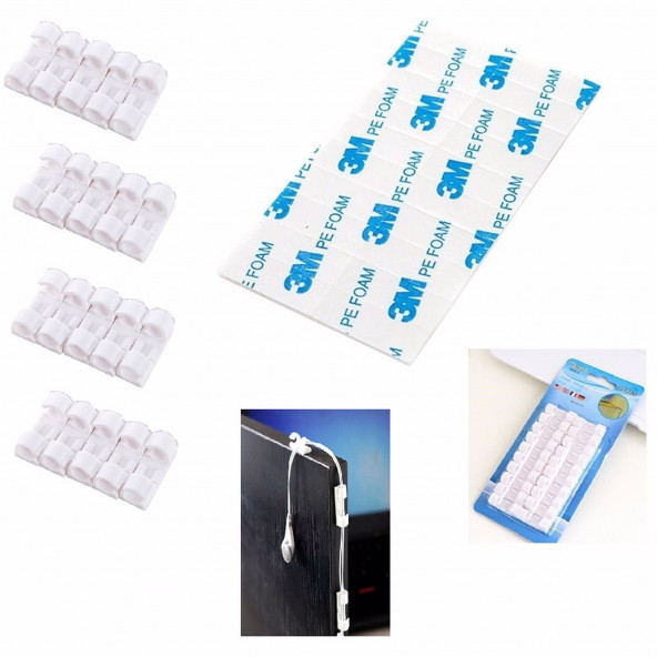 20'li Yapışkanlı Kablo Düzenleyici Ve Toplayıcı Klips - 5