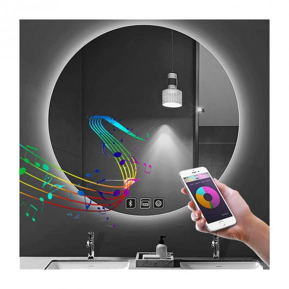 70 cm Bluetoothlu Dokunmatik Tuşlu Buğu Yapmayan Ledli Yuvarlak Banyo Aynası