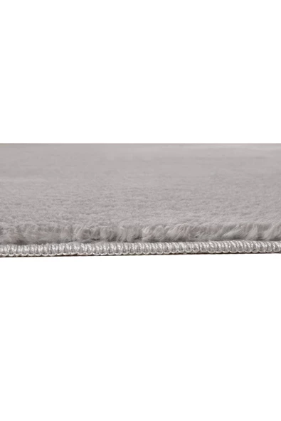 My Evilla Modern Dekoratif Halı Jel Kaymaz Taban  Peluş  Puffy Yuvarlak  Gri - 3