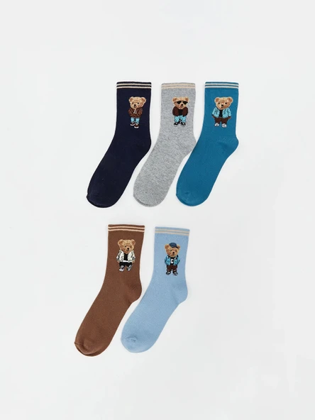 LCW Kids Karişik Ayı Teddy Desenli Erkek Çocuk Soket Çorap 5'li
