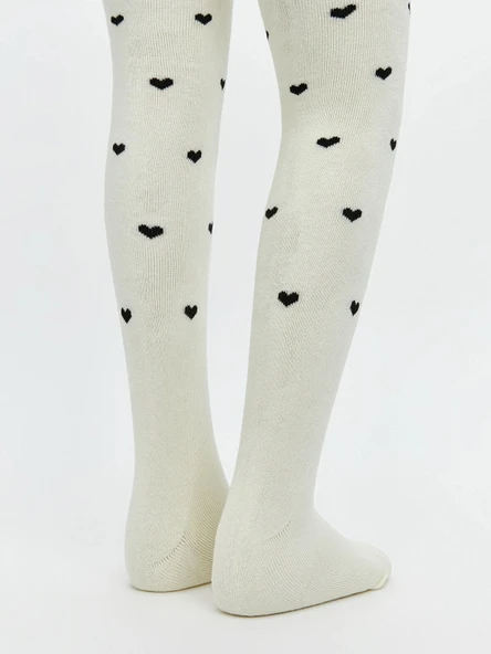 LCW Kids Ekru Kalp Desenli Kız Çocuk Külotlu Çorap
