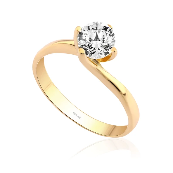 Gekas Kuyumculuk 14 Ayar Sarı Altın Yuvarlak Tektaş Yüzük