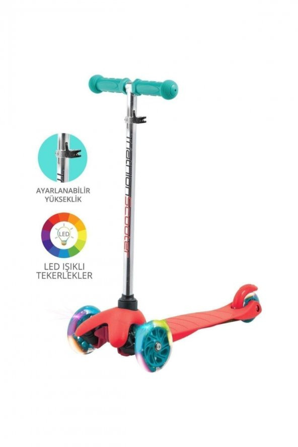 Triathlon T138 7 Renk Led Işıklı Tekerlekli Scooter  Ayarlanabilir Yükseklik Kırmızı
