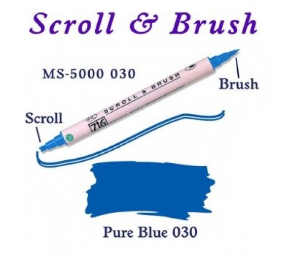 Zig Scroll & Brush Çift Çizgi ve Fırça Uçlu Kaligrafi Kalemi 030 Mavi