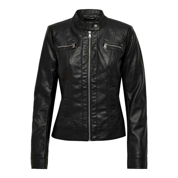 ONLY Bayan Slim Fit Siyah Renk Deri Ceket 15081400 - 6