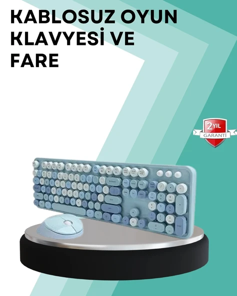 HERŞEYTREND Kablosuz Klavye ve Mouse Seti – Sessiz Tuş, Retro Tasarım