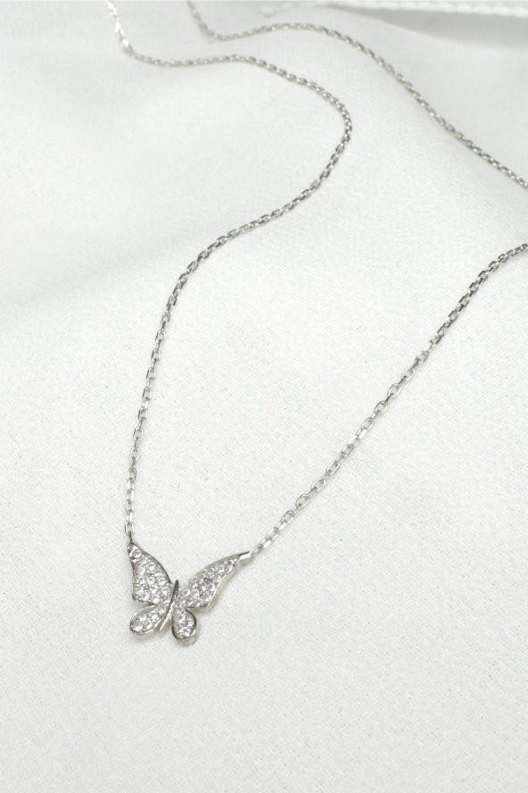 925 Ayar Zarif Model Minimal Kelebek Gümüş Bayan Kolye - 2