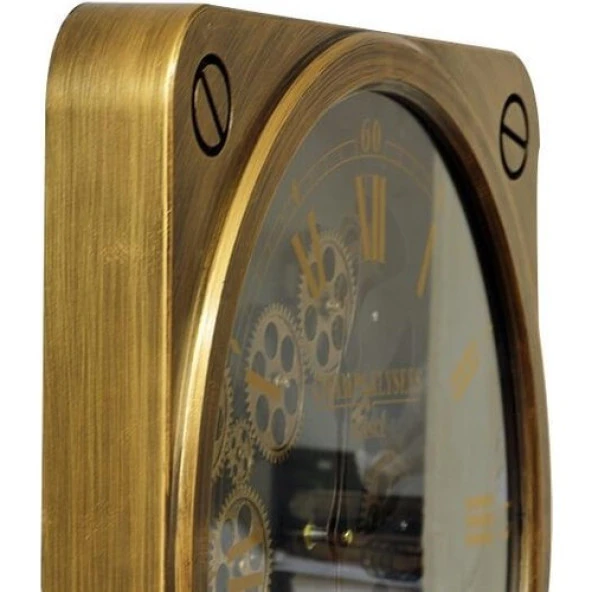 Saat Çarklı Kare Roma Rakamlı Duvar Saati Dekoratif Hediyelik - 4