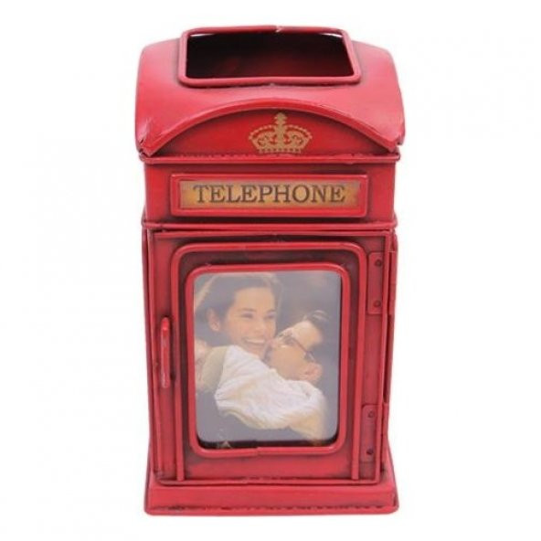 Dekoratif Metal Londra Telefon Kulübesi Kalemlik ve Çerçeveli