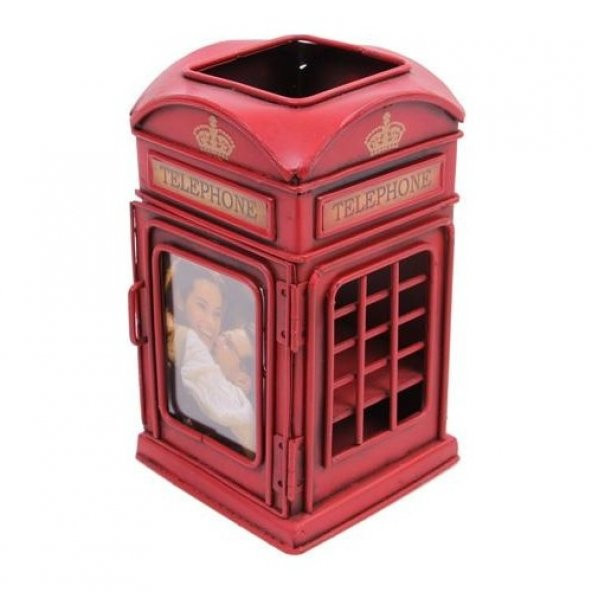 Dekoratif Metal Londra Telefon Kulübesi Kalemlik ve Çerçeveli - 3