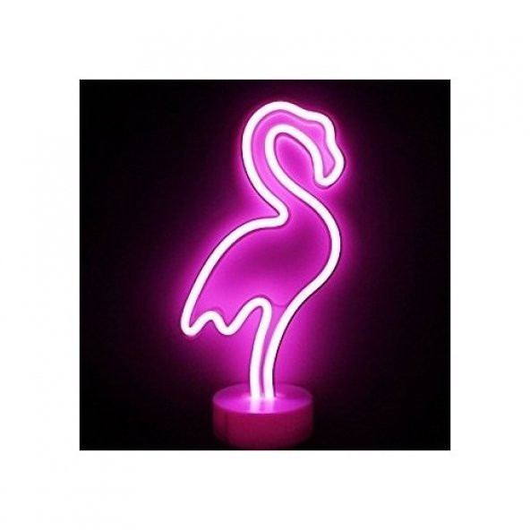 Neon Işıklı Flamingo Masa Gece Lambası USB+Pil Dekoratif Hediye