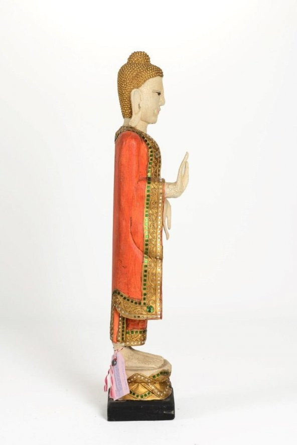 Ahşap El Yapımı Huzuru Her Yerde Bulabileceğinizi Simgeleyen Duruşu Buda Heykeli Biblo 80 Cm - 3