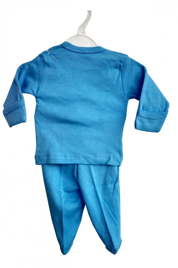 Mavi Renk ve Desenli, Pamuk Kumaş Yeni Doğan Hastane Çıkışı 3 lü Erkek Bebek Zıbın Takım - 5