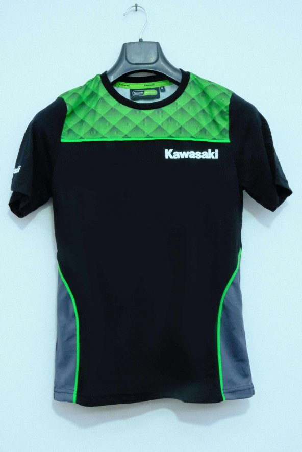 Kawasaki Erkek Siyah Yeşil Petek Desenli T-Shirt