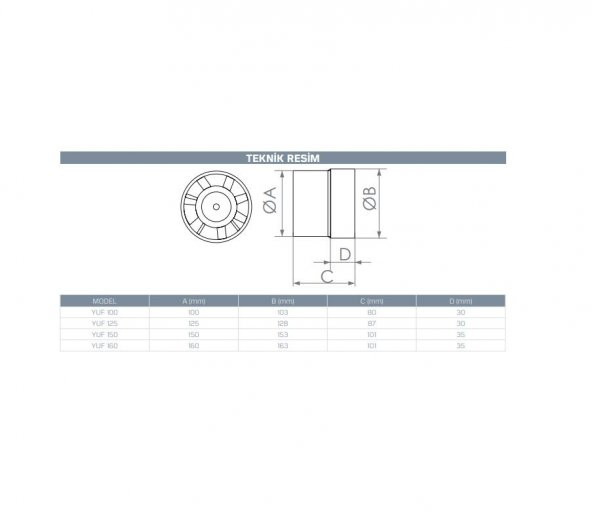 KAYITES YUF100 Havalandırma Fanı 100mm Boru Tipi Çapı 107 m3/h Güç 14 W Devir 2800 Yerli Üretim Banyo Wc Oda AGMair agm air - 4