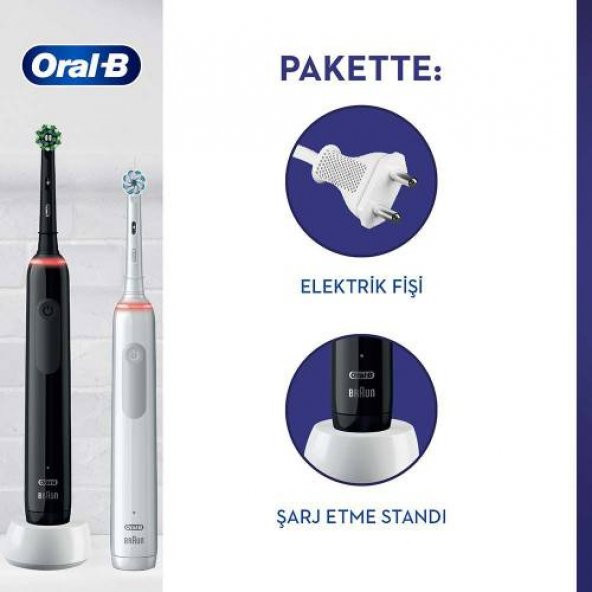 Oral-B Pro 3 3900 Siyah Beyaz 2li Şarj Edilebilir Diş Fırçası Seti - 2