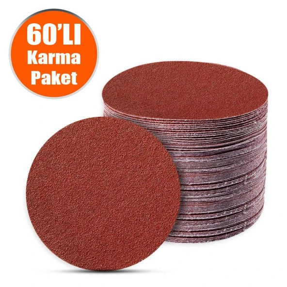 60 Adet Cırt Zımpara 125 mm Spiral Avuç Taşlama (Karma Paket)
