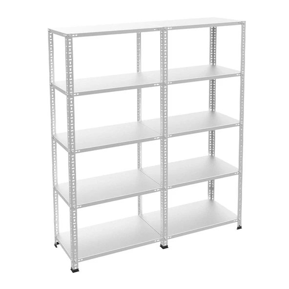 5 Katlı Duble Galvaniz Çelik Raf - Depo, Arşiv, Kiler, Dosya, Market Rafı, Civatalı Raf Sistemi  43x75 cm 200 cm 1.50 mm
