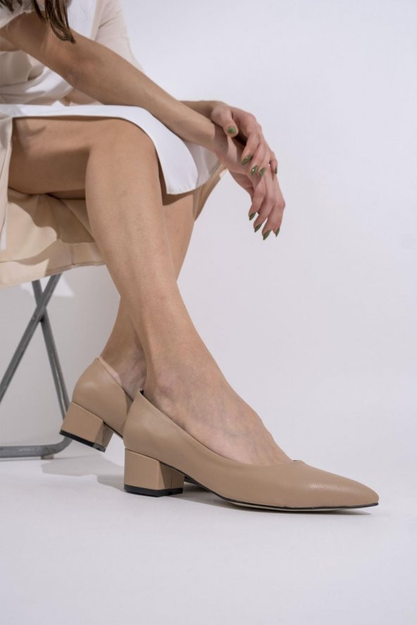 Modabuymus Ten Kalın Kısa Topuklu Stiletto Kadın Ayakkabı - Beew