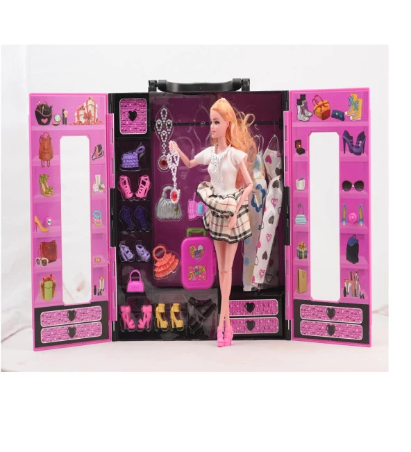 Sonsuz Hareket Bebekli Gardrop-Çantalı Giysi Dolabı- Barbie Gardrop - 2
