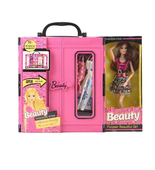 Sonsuz Hareket Bebekli Gardrop-Çantalı Giysi Dolabı- Barbie Gardrop - 3