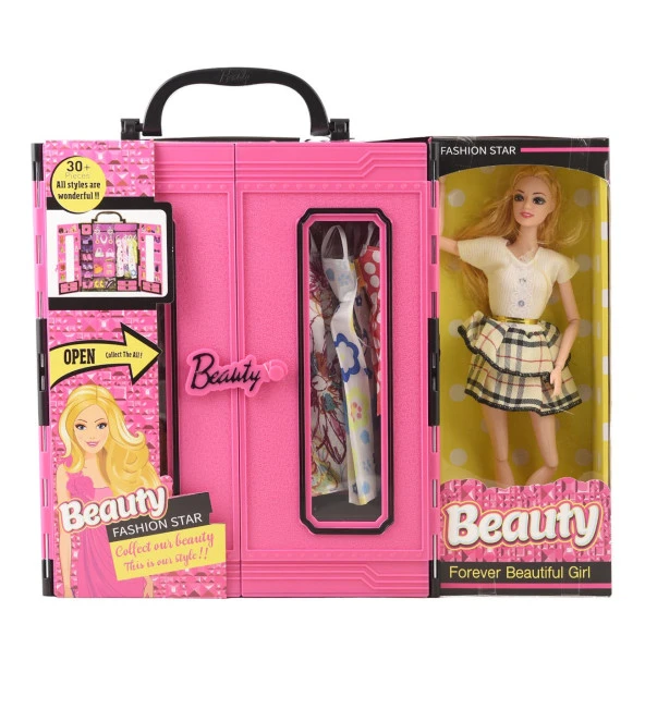 Sonsuz Hareket Bebekli Gardrop-Çantalı Giysi Dolabı- Barbie Gardrop - 4