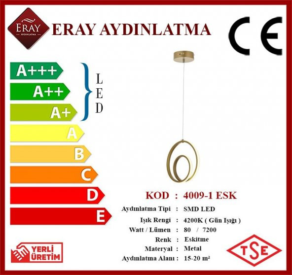 Eray Aydınlatma 4009-1 Eskitme Tekli Led Avize - 2