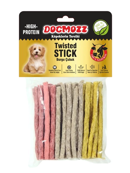 DogMozz Premium Deri Kalın Burgu Stick Munchy Köpek Kemiği 50 Adet