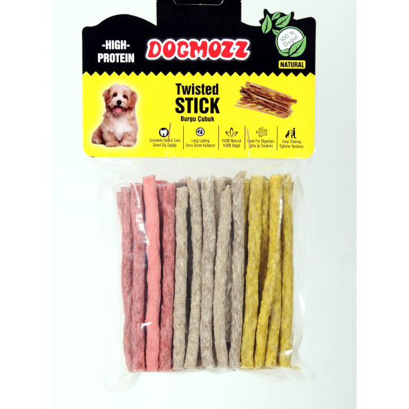 DogMozz Premium Deri Stick İnce Burgu Çubuk Munchy 50 Adet