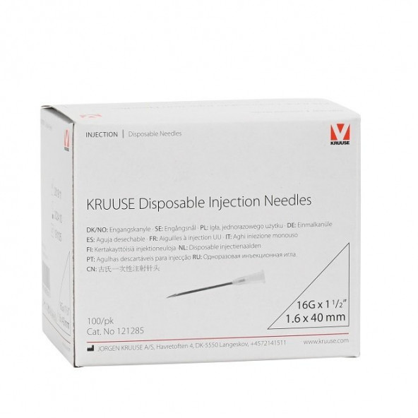 KRUUSE Enjektör İğnesi 1.6 x 40 mm. Beyaz (16G x 1½) 100 Adet