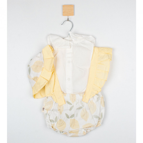 Limon Desenli Sarı Kız Bebek Salopet