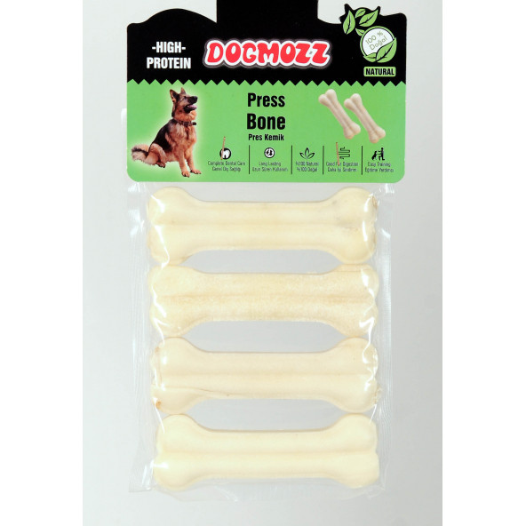 DogMozz Premium Deri Pres Köpek Kemiği Beyaz 4 Adet 12 Cm