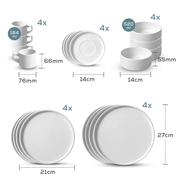 Keramika Ground Stackable Yemek/Kahvaltı Takımı 20 Parça 4 Kişilik - 6