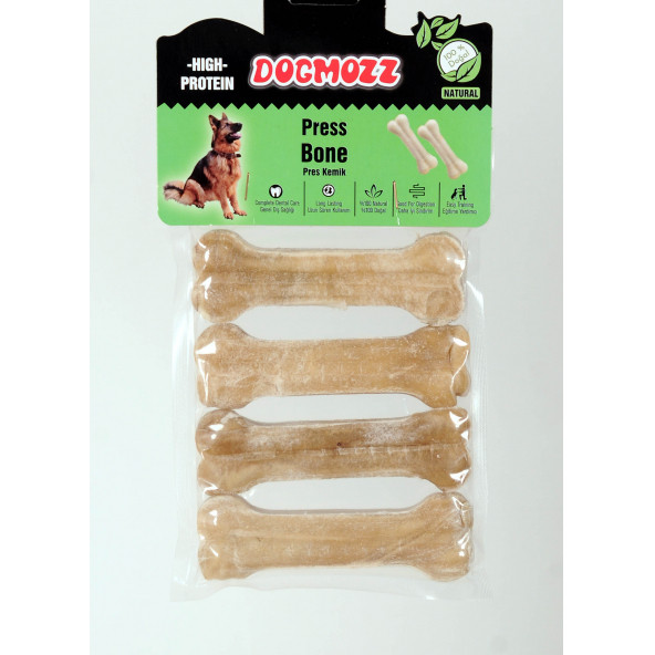 DogMozz Premium Deri Pres Köpek Kemiği Kahverengi 4 Adet 12 Cm