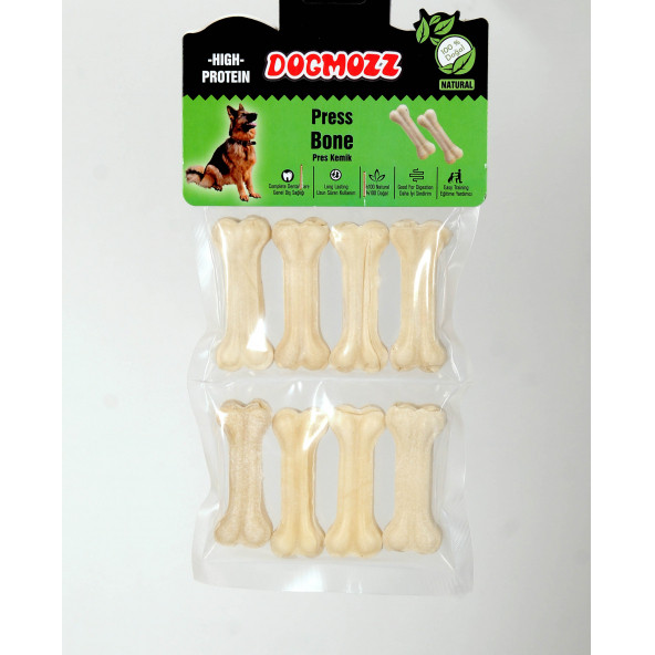 DogMozz Premium Deri Pres Köpek Kemiği Beyaz 8x7 Cm