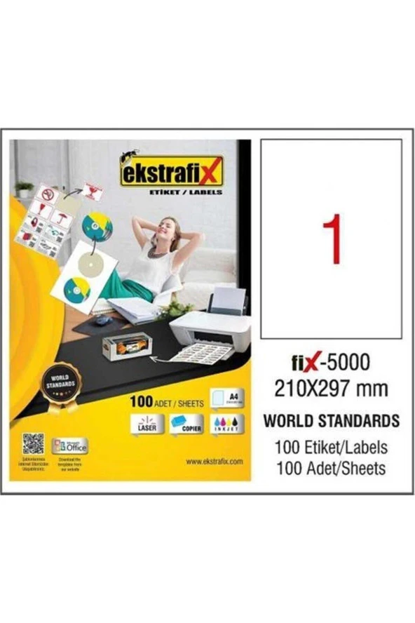 Ekstrafix Lazer Etiket 100 Yaprak 210x297 mm Lazer Yazıcı Etiketi