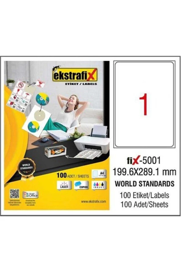 Ekstrafix Lazer Etiket 100 Yaprak 199.6 x 289.1 Mm Lazer Yazıcı Etiketi