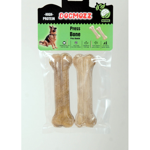 DogMozz Premium Deri Pres Köpek Kemiği Natural 15 Cm 2 Adet