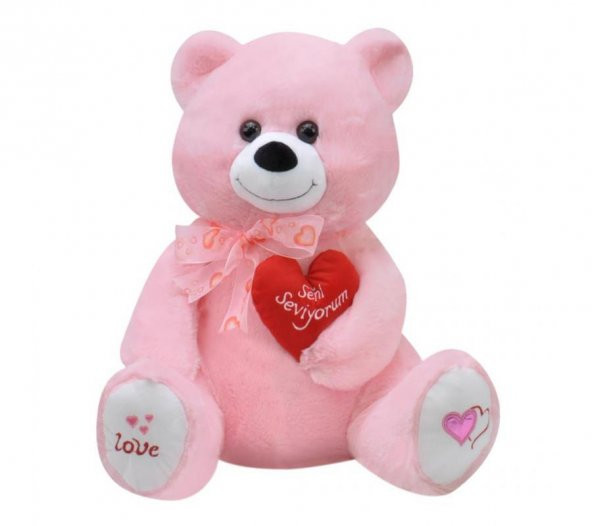himarry Tıkıl Ayı 57 cm Pembe Kalpli Pelüş Ayı Sevgiliye Hediye - 2
