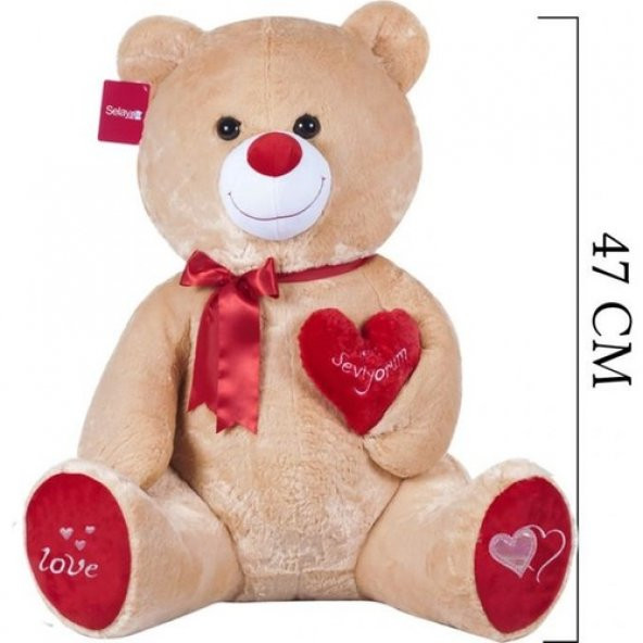 himarry Yumoş Ayı 47 cm Kahverengi Kalpli Pelüş Ayı Sevgiliye Hediye