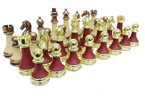 Satranç Taşı Zamak Polyester Krem Bordo Dekoratif Hediyelik - 2