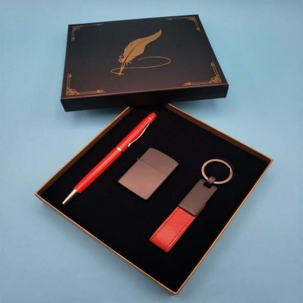 himarry Kırmızı Anahtarlık Çakmak Touchpen Kalem Hediyelik Set