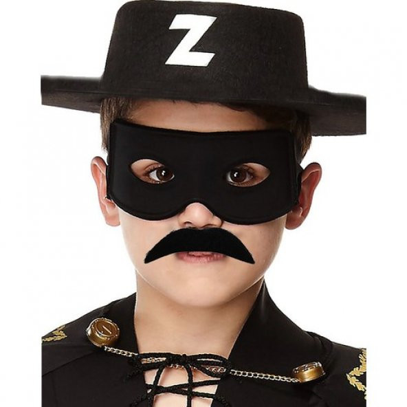 5497643500004Siyah Renk Zorro Şapkası Zorro Maskesi Zorro Bıyık Çocuk Boy