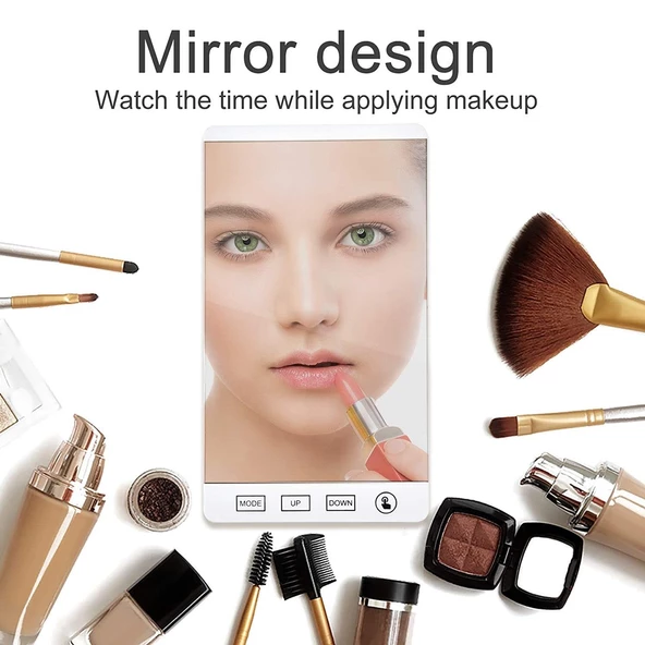 Valkyrie Aynalı LED Dereceli Nem Ölçer Alarmlı Masa Saati Beyaz - 11