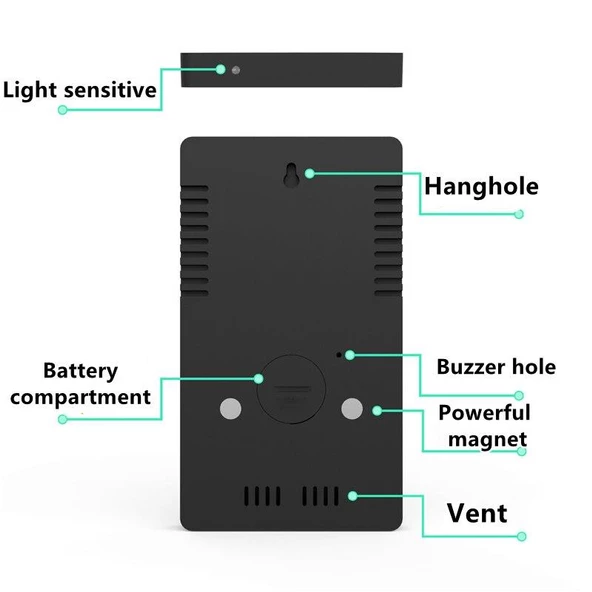 Valkyrie Aynalı LED Dereceli Nem Ölçer Alarmlı Masa Saati SİYAH - 6