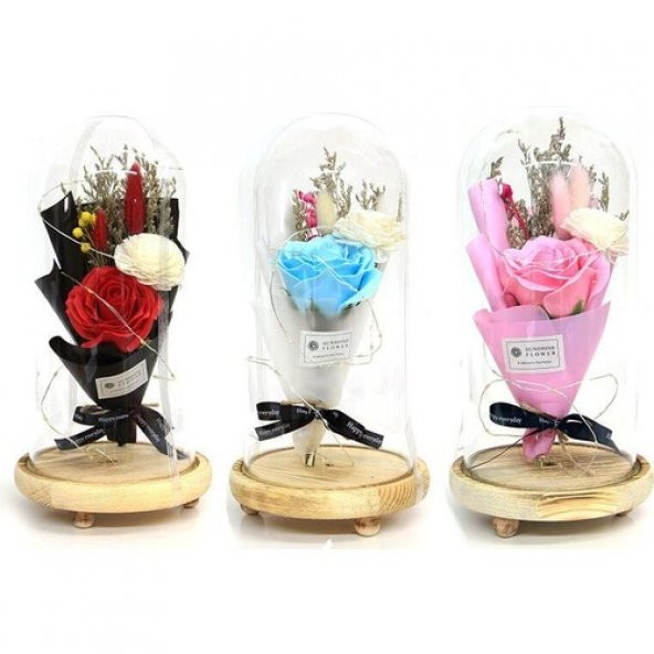himarry Fanus Gül 28/14cm Cam Fanus Led Işıklı Hediyelik