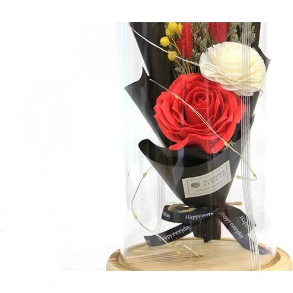 himarry Fanus Gül 28/14cm Cam Fanus Led Işıklı Hediyelik - Resim 2