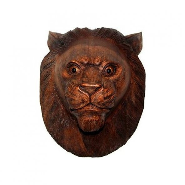 Dekoratif 30cm Ahşap Aslan Kafası Hediyelik