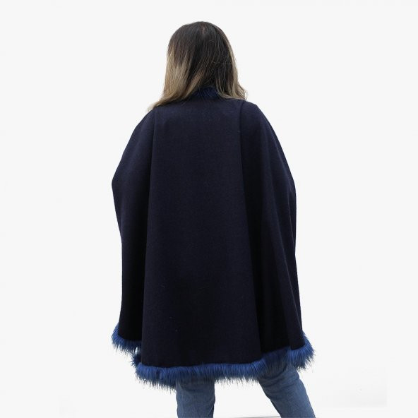 Mavi peluşlu lacivert uzun şal - 4